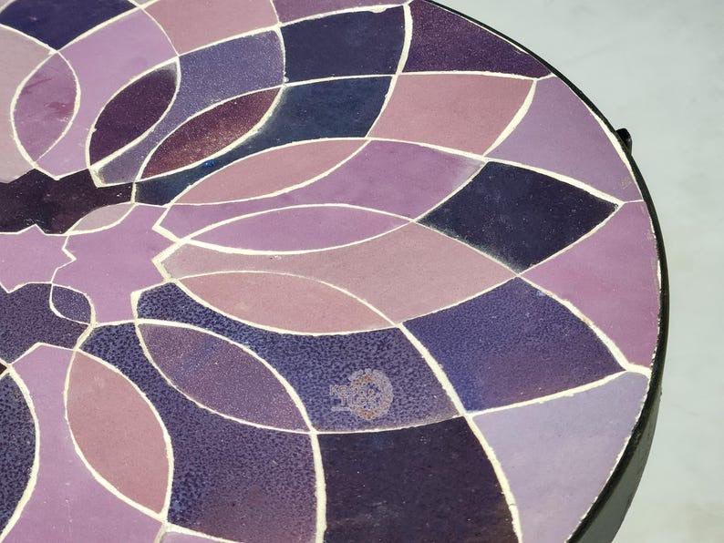Ourtane - Purple Mosaic Table, Lavender Flower Design Moroccan Patio Table