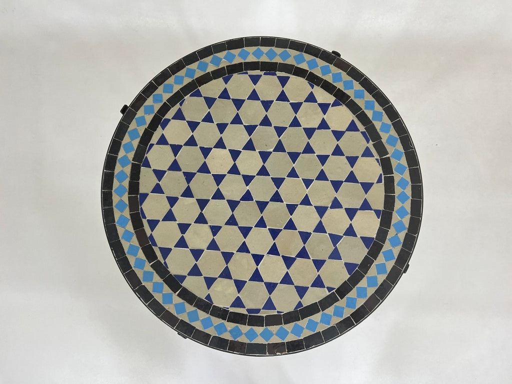 Zahra - Teal and Cyan Blue Mosaic Table, Round Handmade Moroccan Table