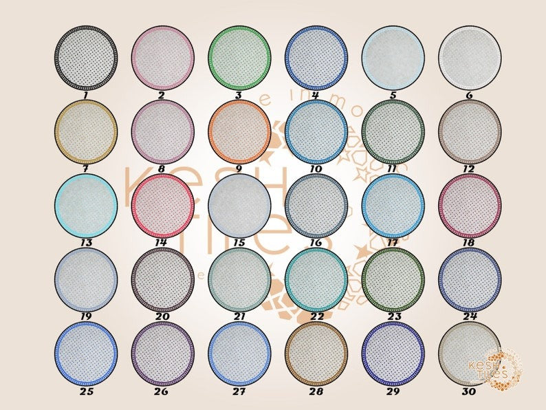 Meriem - Round Mosaic Table, White and red Moroccan Zellige Patio Table