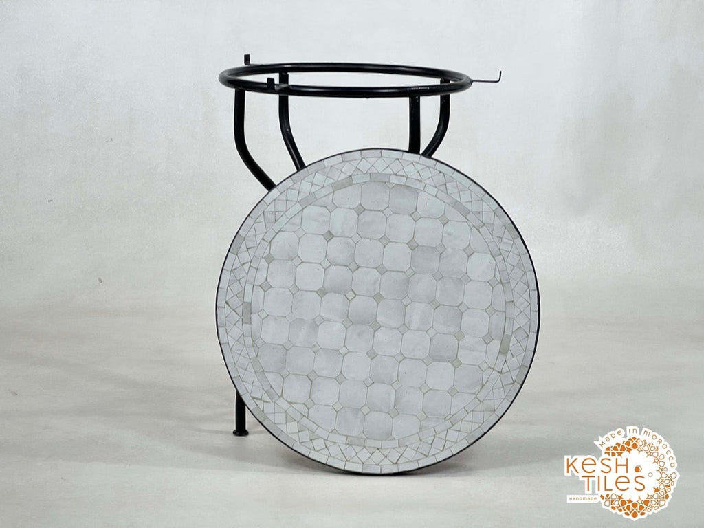 Tanmmirt - White Mosaic Table, Round Handmade Zellige Patio Table