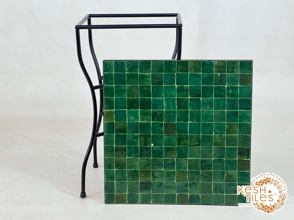 Assirem - Green Mosaic Square Table, Handmade Moroccan Zellige Patio Table
