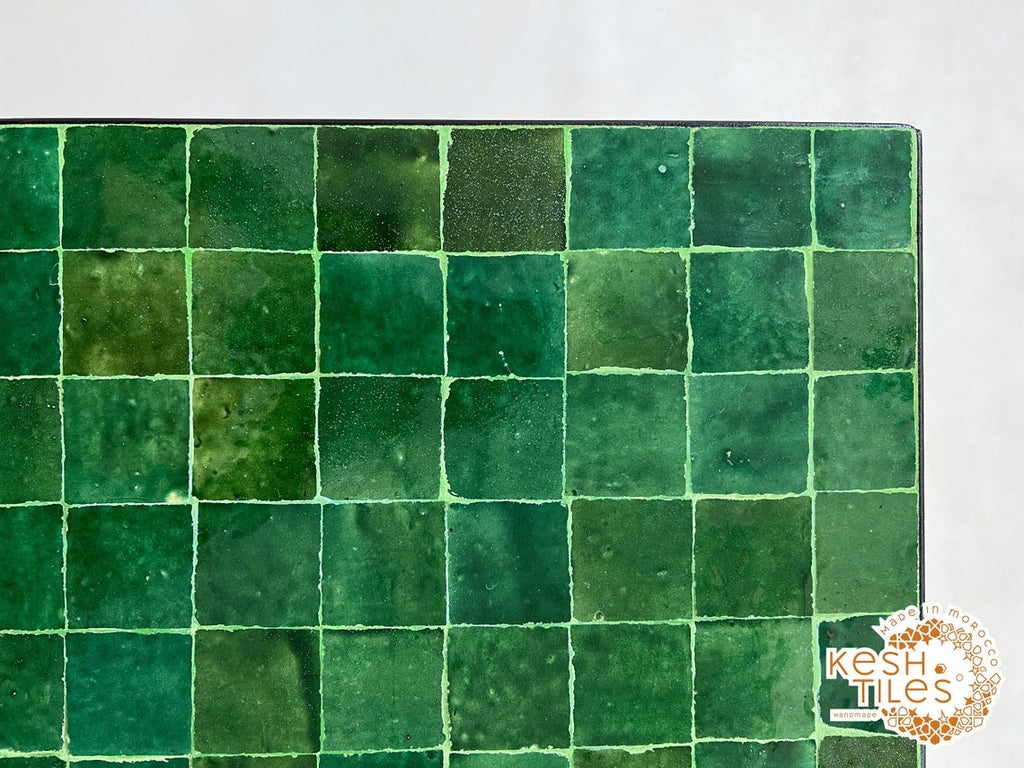 Assirem - Green Mosaic Square Table, Handmade Moroccan Zellige Patio Table