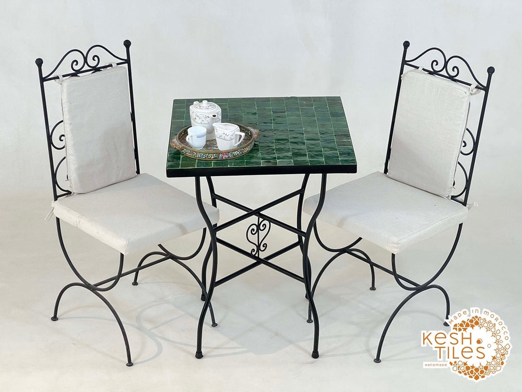 Assirem - Green Mosaic Square Table, Handmade Moroccan Zellige Patio Table