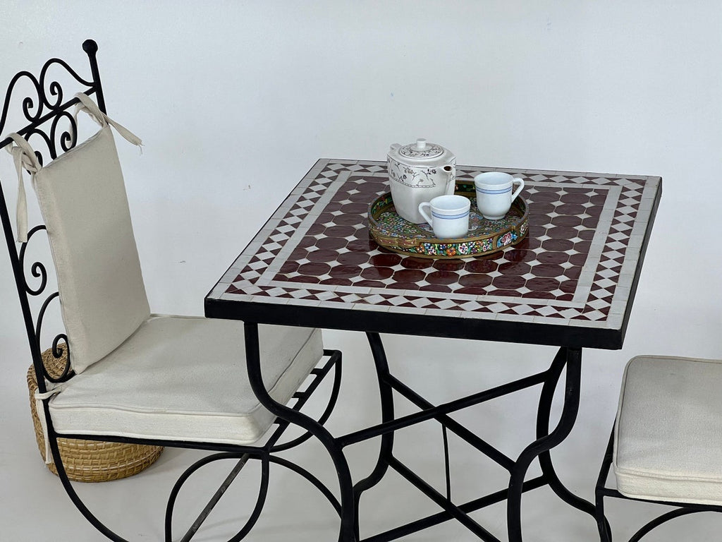 Hajar - Pinkish Red Mosaic Table, Square Handmade Moroccan Zellige Table