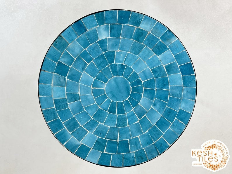 Amellal - Turquoise Mosaic Table, Handmade Moroccan Patio Tile Table