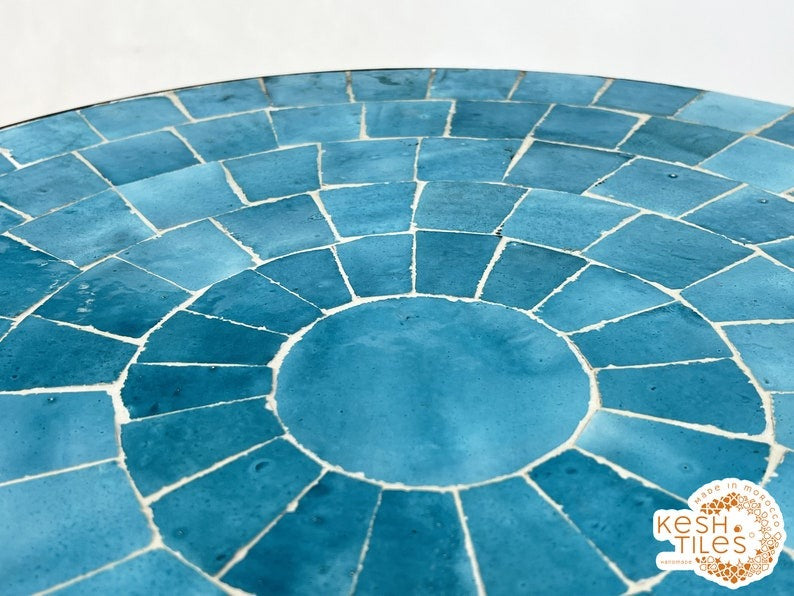 Amellal - Turquoise Mosaic Table, Handmade Moroccan Patio Tile Table