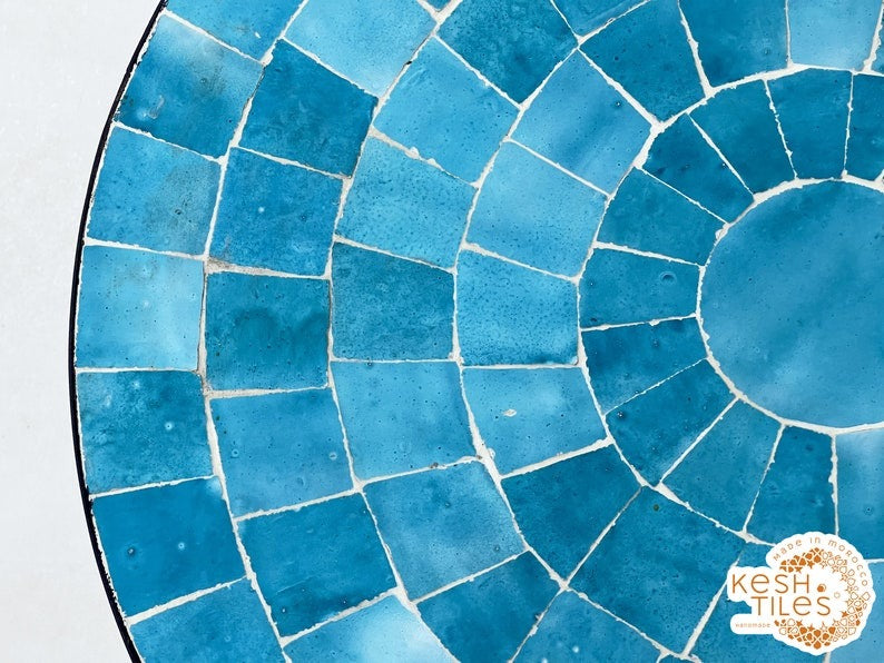 Amellal - Turquoise Mosaic Table, Handmade Moroccan Patio Tile Table