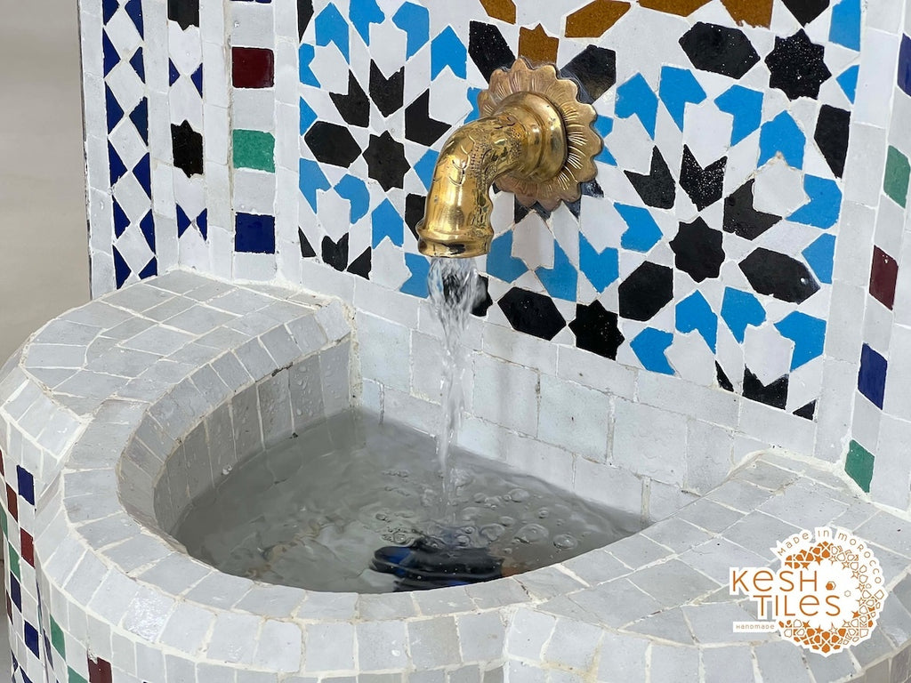 Ilham - Multicolor Mosaic Fountain, 24K Candles Mid Century Zellige