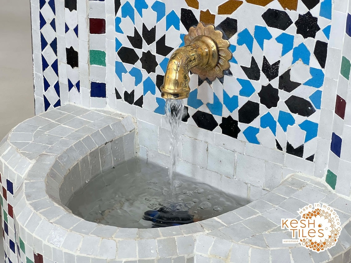 Ilham - Multicolor Mosaic Fountain, 24K Candles Mid Century Zellige