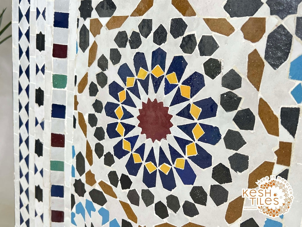 Ilham - Multicolor Mosaic Fountain, 24K Candles Mid Century Zellige