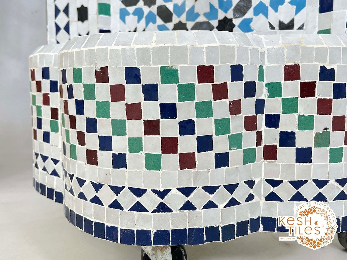 Ilham - Multicolor Mosaic Fountain, 24K Candles Mid Century Zellige