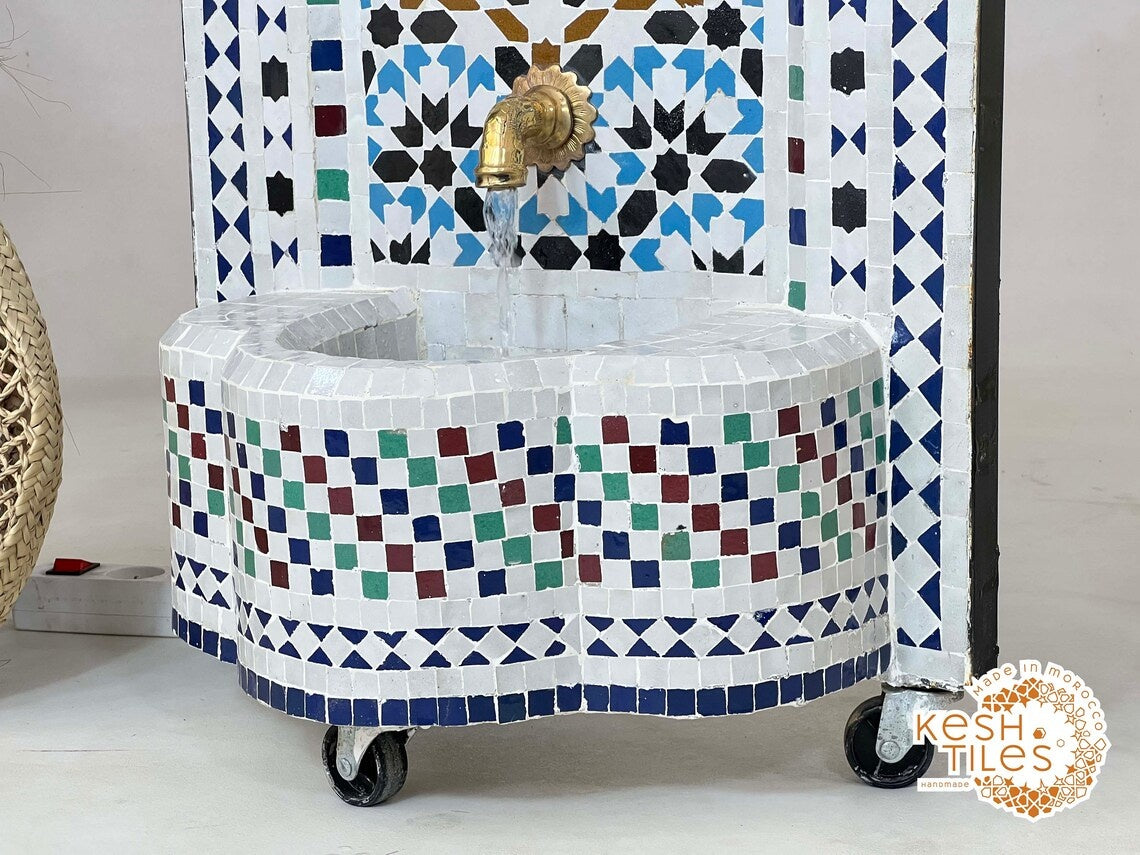Ilham - Multicolor Mosaic Fountain, 24K Candles Mid Century Zellige