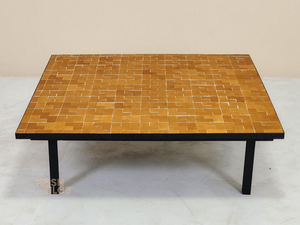 Imane - Mustard Yellow Mosaic Table, Handmade Moroccan Tile Patio Table