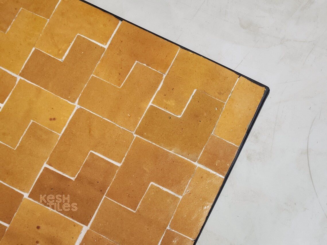 Imane - Mustard Yellow Mosaic Table, Handmade Moroccan Tile Patio Table