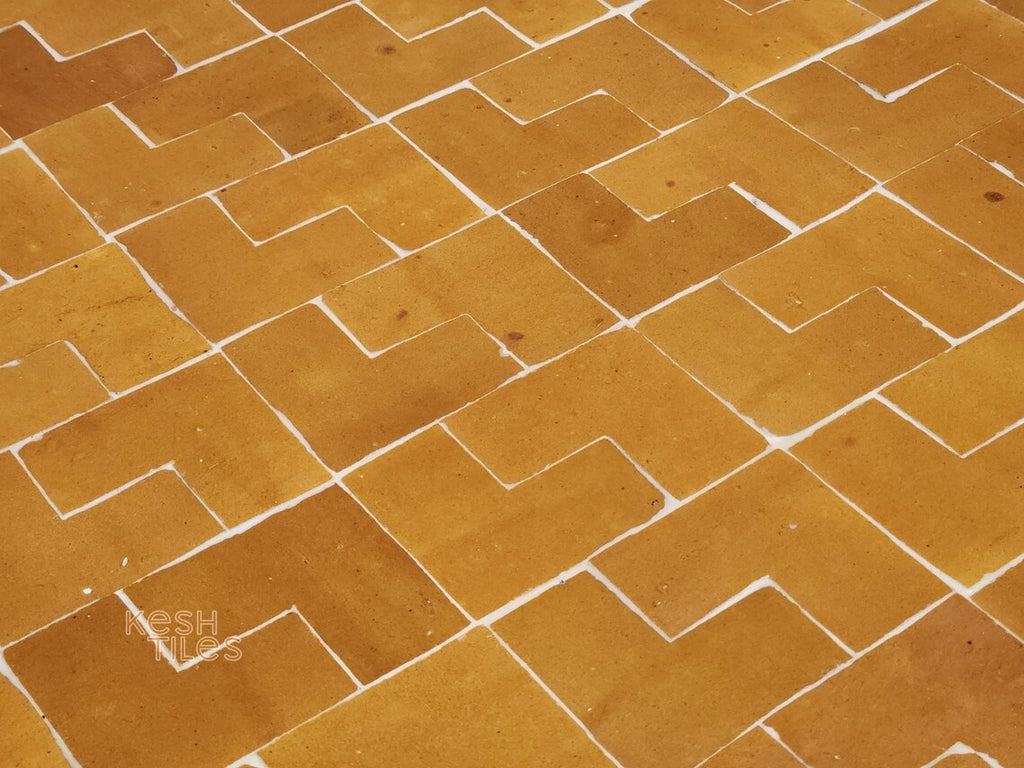 Imane - Mustard Yellow Mosaic Table, Handmade Moroccan Tile Patio Table