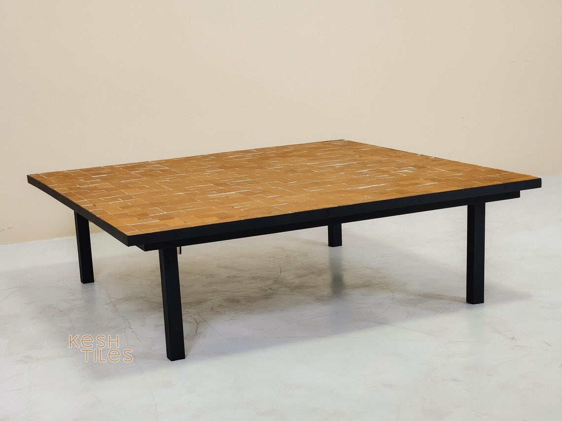 Imane - Mustard Yellow Mosaic Table, Handmade Moroccan Tile Patio Table