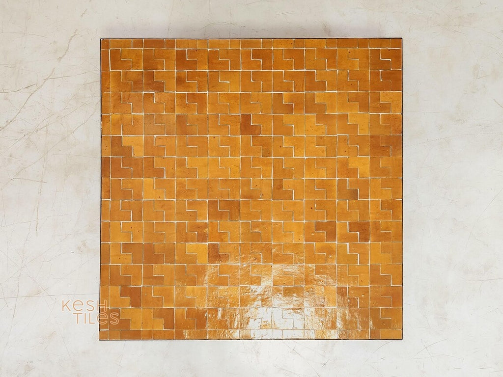 Imane - Mustard Yellow Mosaic Table, Handmade Moroccan Tile Patio Table