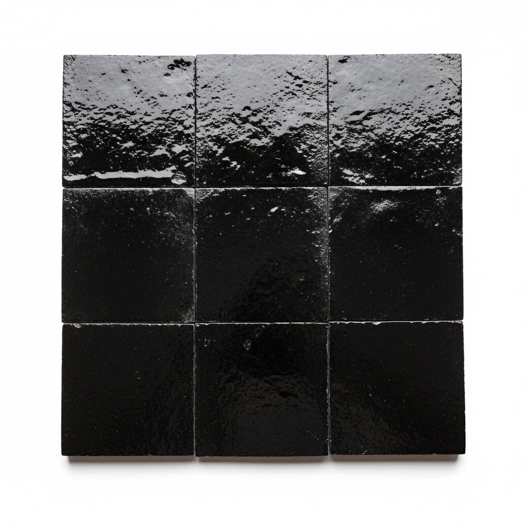 Obsidian 4x4 Carbon Black Square Zellige Tile