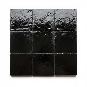 Obsidian 4x4 Carbon Black Square Zellige Tile