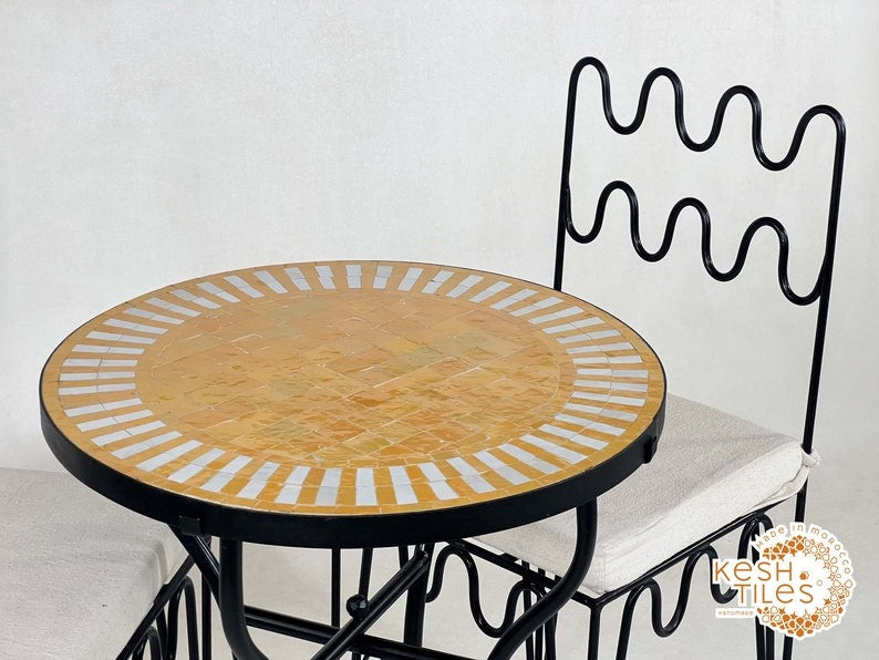 Aksel - Orange Mosaic Table, Moroccan Zellige Patio Side Table