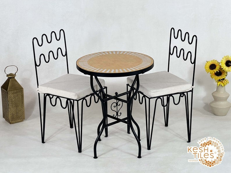 Aksel - Orange Mosaic Table, Moroccan Zellige Patio Side Table