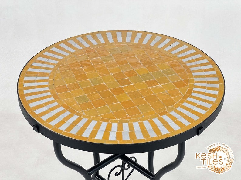 Aksel - Orange Mosaic Table, Moroccan Zellige Patio Side Table