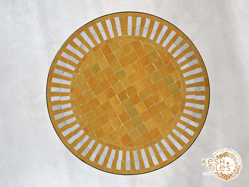 Aksel - Orange Mosaic Table, Moroccan Zellige Patio Side Table