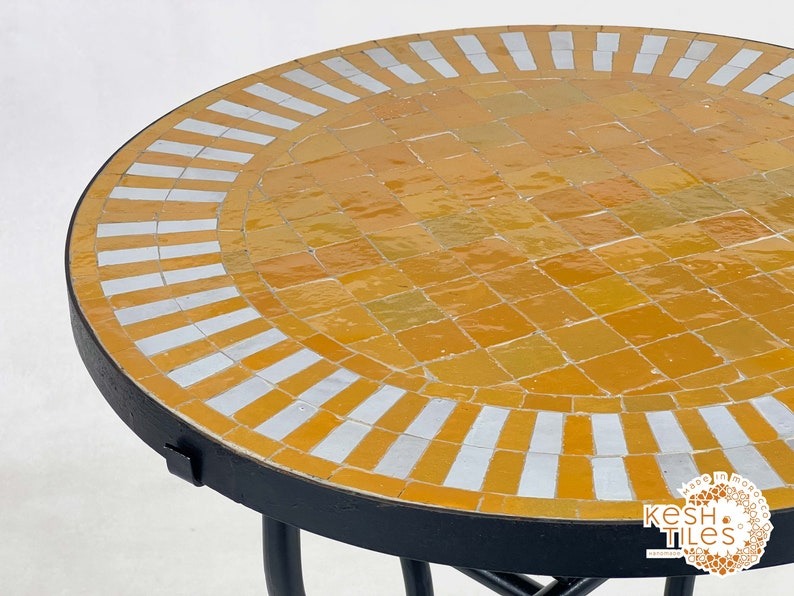 Aksel - Orange Mosaic Table, Moroccan Zellige Patio Side Table