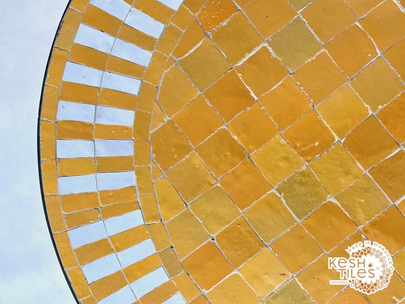 Aksel - Orange Mosaic Table, Moroccan Zellige Patio Side Table