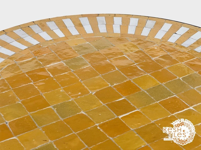 Aksel - Orange Mosaic Table, Moroccan Zellige Patio Side Table