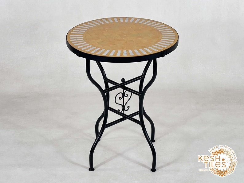 Aksel - Orange Mosaic Table, Moroccan Zellige Patio Side Table