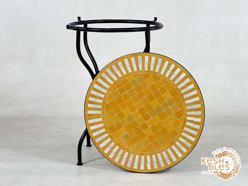 Aksel - Orange Mosaic Table, Moroccan Zellige Patio Side Table