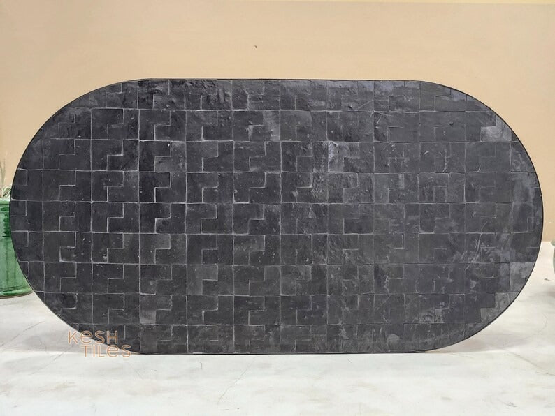 Aywa - Oval Black Mosaic Table, Handmade Moroccan Patio Table