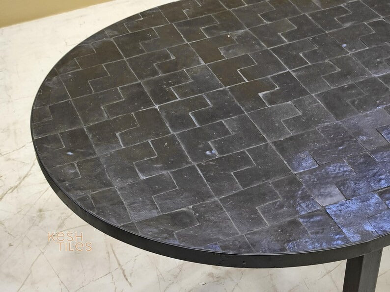 Aywa - Oval Black Mosaic Table, Handmade Moroccan Patio Table