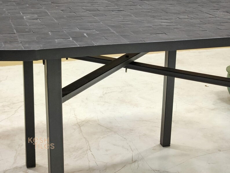 Aywa - Oval Black Mosaic Table, Handmade Moroccan Patio Table