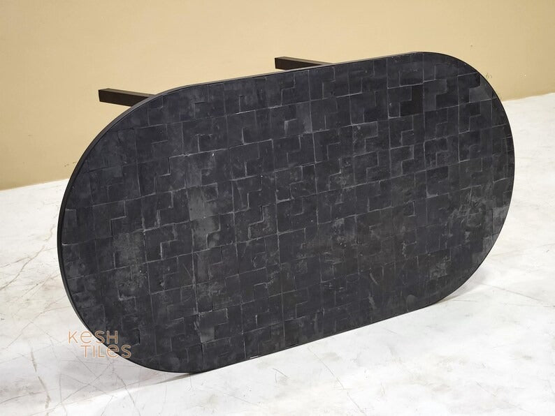 Aywa - Oval Black Mosaic Table, Handmade Moroccan Patio Table
