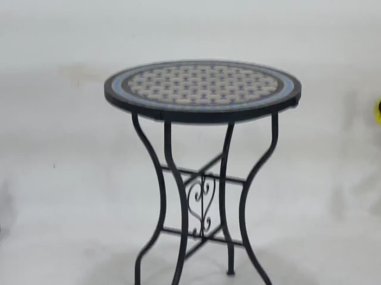 Zahra - Teal and Cyan Blue Mosaic Table, Round Handmade Moroccan Table