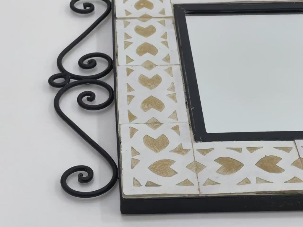 Randa - Beige Mosaic Mirror, Handmade Moroccan Zellige Wall Mirror