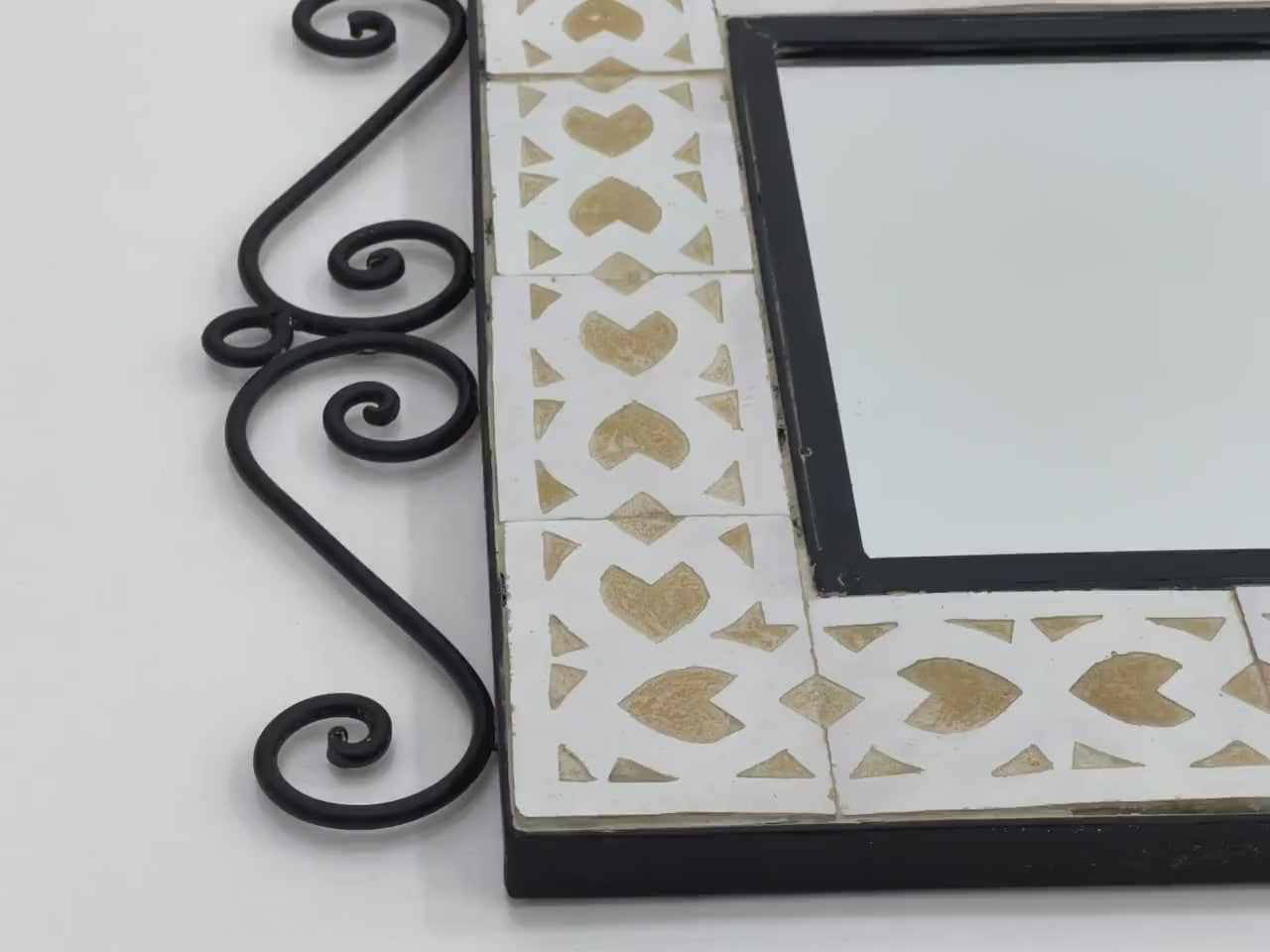 Randa - Beige Mosaic Mirror 16x24, Rectangular Handmade Moroccan Zellige
