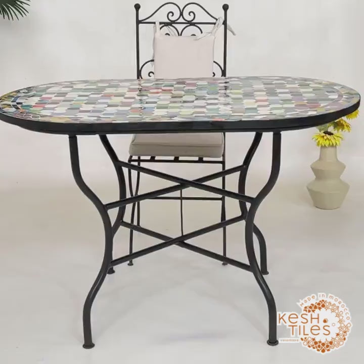 Safia - Colorful Mosaic Oval Table, Handmade Moroccan Zellige Patio Table