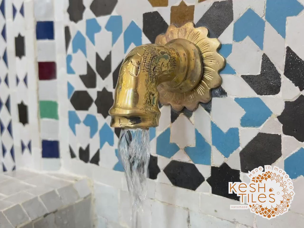 Ilham - Multicolor Mosaic Fountain, 24K Candles Mid Century Zellige