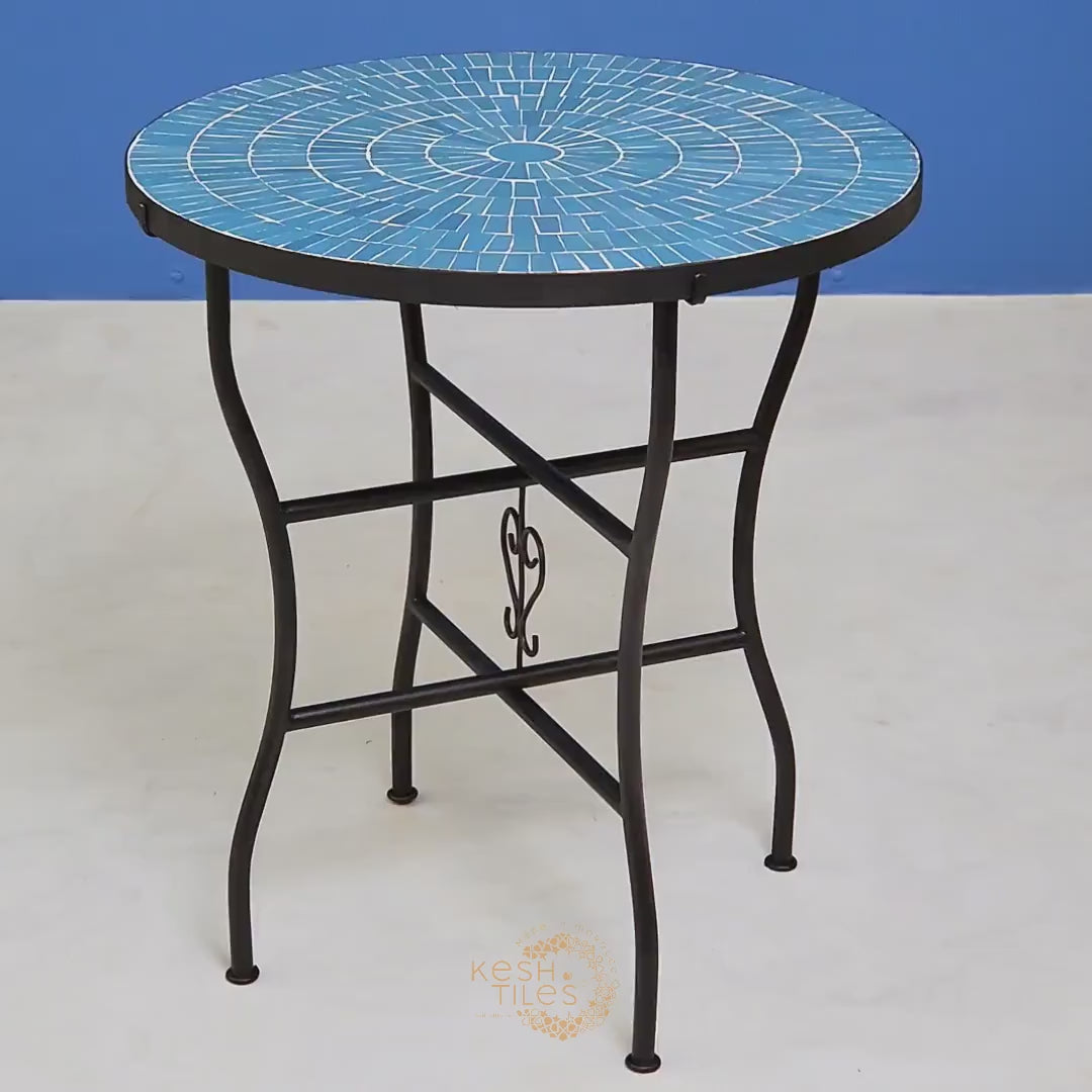 Ifri - Blue Mosaic Table, Round Handmade Moroccan Zellige Table