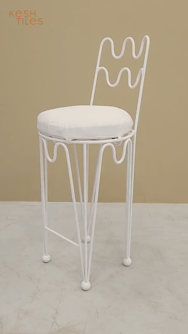 Anwar - Handmade Wrought Iron Stool, Black Wavy Indoor Outdoor Seat