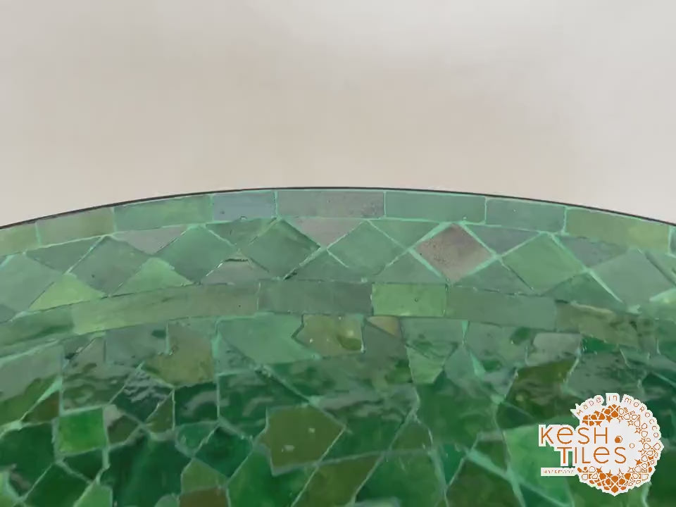 Lutsia - Round Mosaic Table, Green Tamegrout Handmade Moroccan Patio