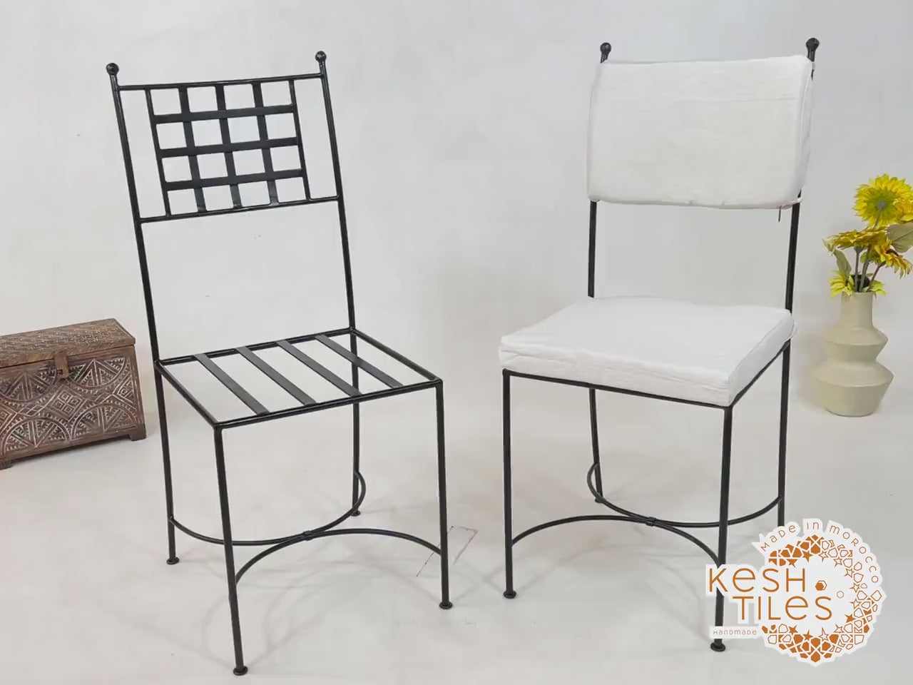 Tamellalt - Custom Moroccan Iron Chairs, Handpainted Outdoor Wrought Stool Set