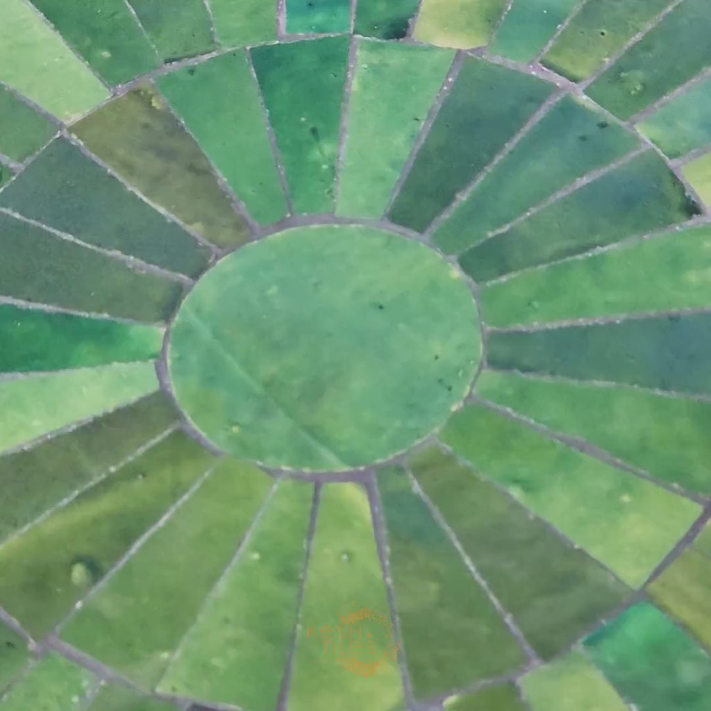 Amud - Green Mosaic Table, Round Handmade Moroccan Zellige Patio Table