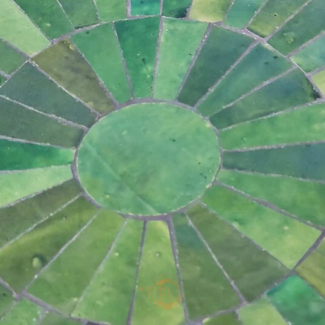 Amud - Green Mosaic Table, Round Handmade Moroccan Zellige Patio Table