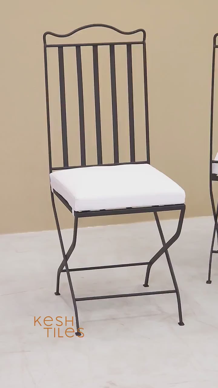 Ayoub- Toscana Iron Chairs, Handmade Wrought Stools with White Cushions