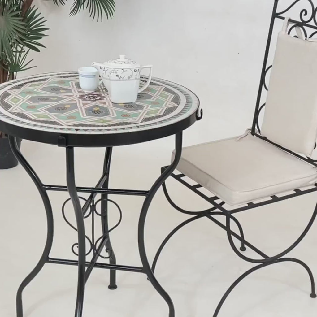 Samira - Colorful Mosaic Table, Round Handmade Moroccan Zellige Patio Table