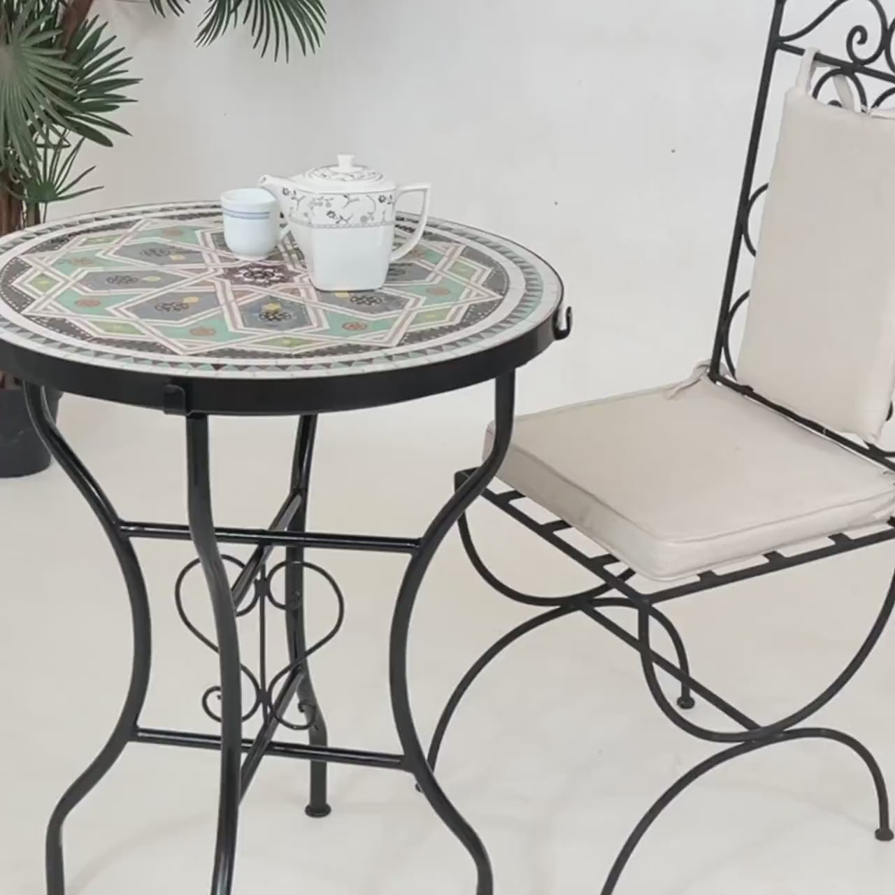 Samira - Colorful Mosaic Table, Round Handmade Moroccan Zellige Patio Table